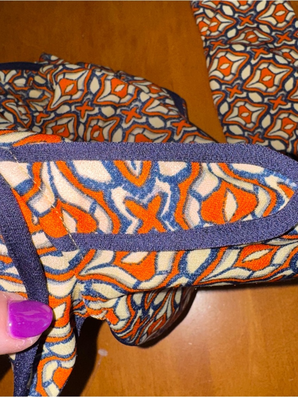 Esley Multicolor Geometric Print Dress with Orange and Navy Accents - Picture 6 of 9